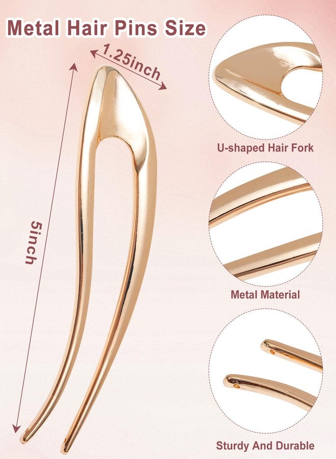 CHLINS French Hair Pins for Women 3 PCS Metal U-Shaped Hair Forks Sticks for Buns,Twist, Chignon & Updos – Secure All-Day Hold - Image 2